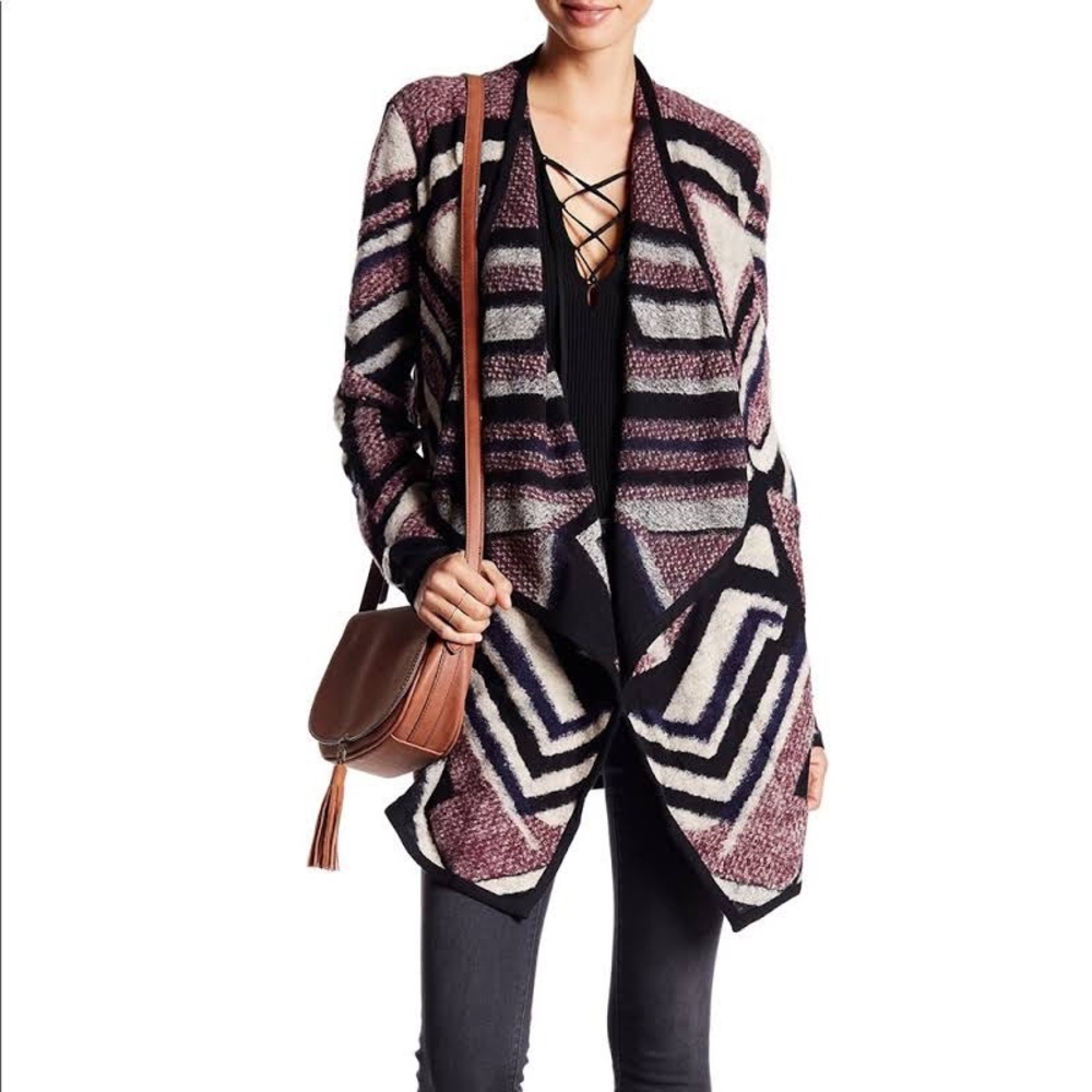Lucky Brand Intarsia Boho open drape cardigan